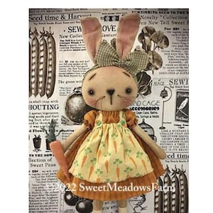 Sweet Bunny Girl, 20" Cloth Doll Making Pattern by Maureen Mills of Sweet Meadows Farm Design. PDF Instant Download Sewing Pattern