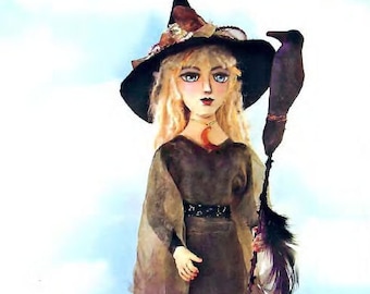 SE836 - Night Wanderer - Patrón de muñeca de arte de bruja de pie, patrón de muñeca de tela de costura - Descarga PDF por Susan Barmore