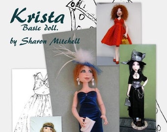 SM901E - Krista - A Basic 20" Fashion Doll PDF Download Cloth Doll Pattern by Sharon Mitchell - Pattern updated 2019!