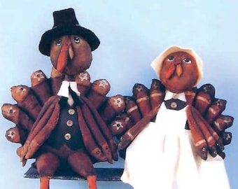 SE736 - Couple of Turkeys,  Thanksgiving Fabric Animal Doll Pattern,  Sewing Cloth Doll Pattern - PDF Download by Susan Barmore