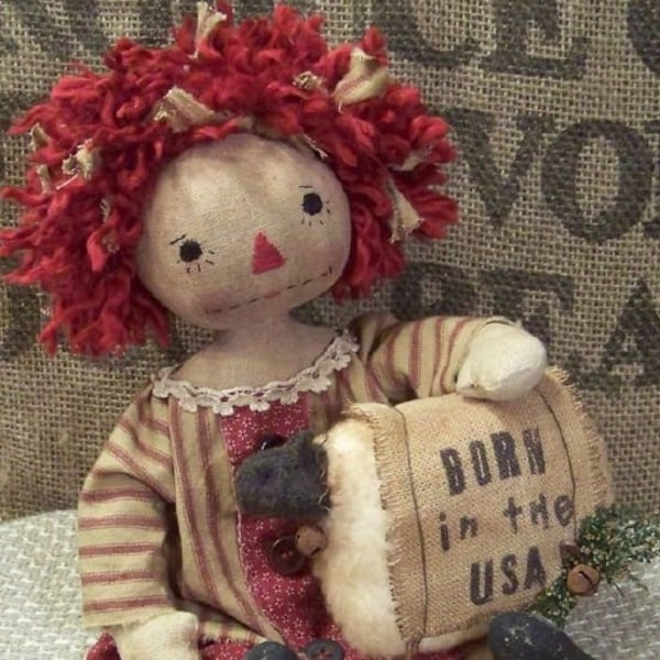 RP357E -  Born In The USA, PDF Download Raggedy Ann Cloth Doll Pattern by Michelle Allen of Raggedy Pants Designs