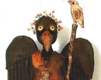 SE902E - Standing Crow – 11” Painted Fabric Doll, Bird Doll Art Pattern - PDF Download by Susan Barmore
