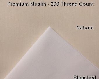 Premium Muslin 200 Thread Count by Robert Kaufman - 1 Yard -   100% Combed Cotton Available in Natural and Bleached White