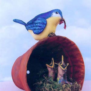 SE843 - Fabric Flower Pot and Birds,  6&quot; Painted Fabric Art Pattern - PDF Download by Susan Barmore