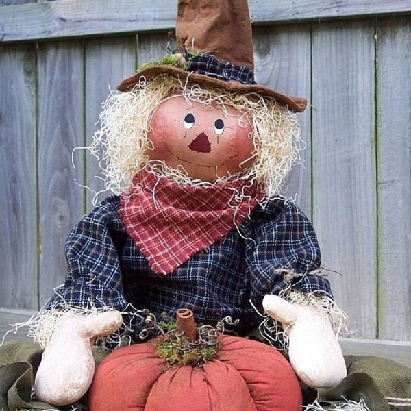 RP228E - Luke’s Pumpkin, 21" Scarecrow with pumpkins  PDF Download Cloth Doll Pattern by Michelle Allen of Raggedy Pants Designs