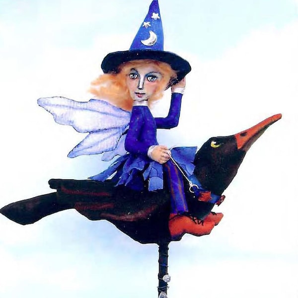 SE712 - Witch Fairy on Bird,  Sewing Cloth Doll Pattern - PDF Download by Susan Barmore