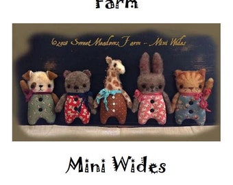 Mini Wides, Cloth Doll Pattern for Bears, Bunny, Dog, Cat and Giraffe by Maureen Mills of Sweet Meadows Farm Design. PDF Instant Download