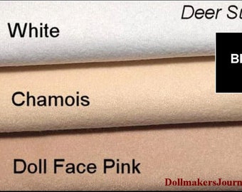 Cloth Doll Making Fabric, Deer Suede - Doll Face Pink, Chamois, Black and White  - 1 yard - Doll Skin and Body Sewing Fabric / Cloth