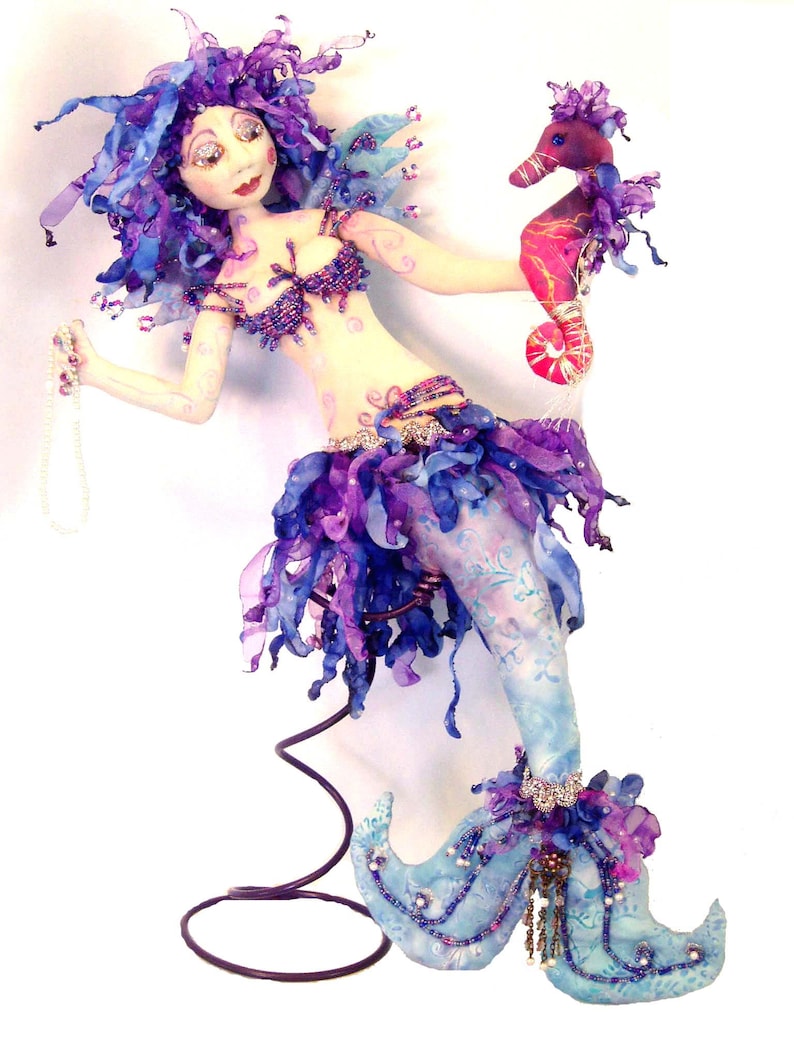 MM230E TARJA Mermaid with her Sea Horse, Cloth Animal Doll Pattern Sewing PDF Doll Pattern image 1