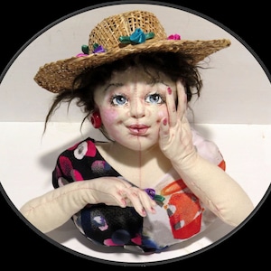 Light-hearted Lady, Simple 6&quot; Bust Cloth Doll Making Sewing Pattern, PDF Download by Sharon Mitchell - Ideal for learning needle-sculpting!