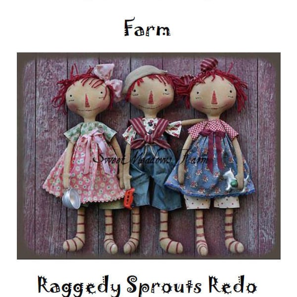 Raggedy Sprouts, modello per realizzare bambole di stoffa Raggedy Ann da 18" di Maureen Mills di Sweet Meadows Farm Design PDF Download istantaneo cartamodello