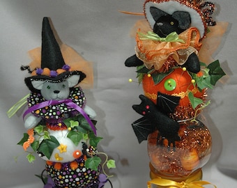 Hazel y Maddy, alfiletero de muñeca de tela de gatitos de Halloween o patrón de decoración. Patrón de descarga instantánea PDF por Billie Heisler