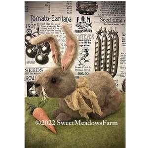 Primitiver sitzender Hase, 25 cm Stoffpuppe Schnittmuster von Maureen Mills von Sweet Meadows Farm Design. PDF Sofort Download Schnittmuster