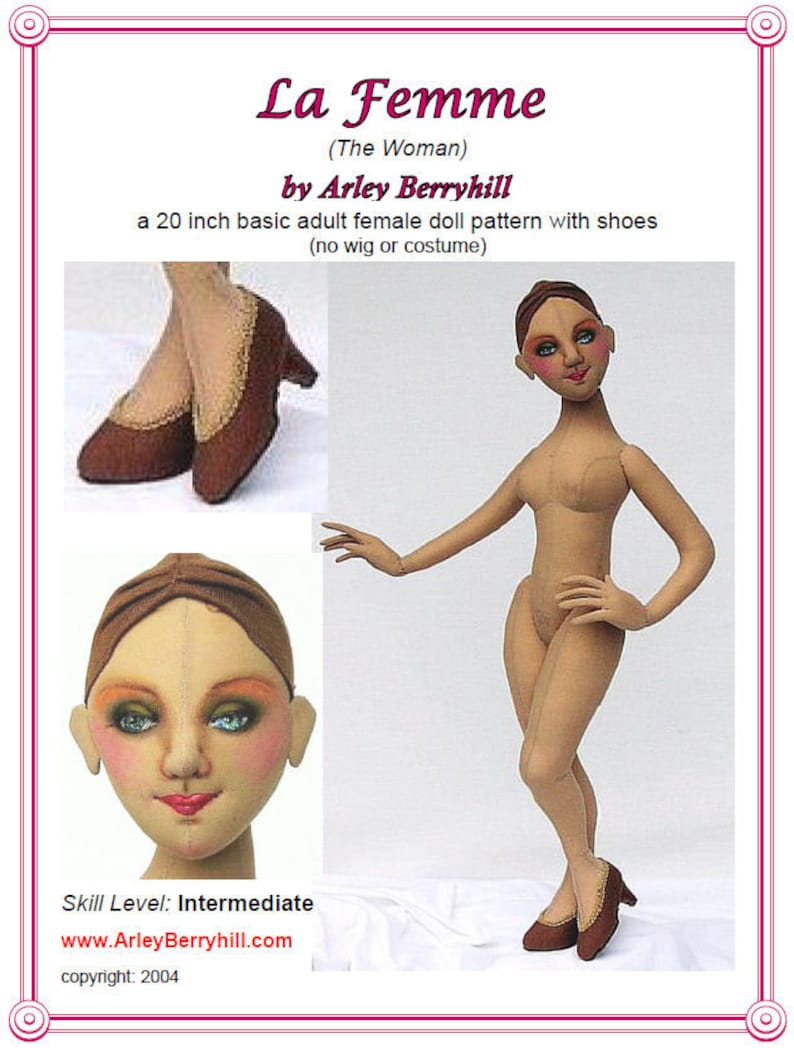 AB501E La Femme, 20 Basic Adult Female Body Cloth Doll Making Sewing Pattern image 2