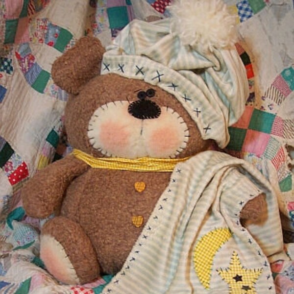 RP313E - Bedtime Bear - 16" Bear,  Animal PDF Cloth Doll Pattern by Michelle Allen of Raggedy Pants Designs
