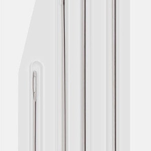 May include: Four silver upholstery needles in different sizes: 6 inches (15 cm), 8 inches (20 cm), 10 inches (25 cm), and 12 inches (30 cm). The needles are packaged on a white card with the Dritz Home brand logo and the text "Upholstery Needles, Aiguilles à revêtement, Agujas de Tapicería".