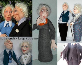 SM917E - Old Friends keep you sane! PDF Download Cloth Doll Sewing Pattern