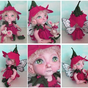 Doll Making Class Poinsettia 11” Fairy doll with toy Mouse, Art Doll Project by Susan Barmore (PDF Download) - SE517E