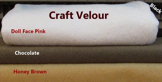 Craft Velour - Doll Making Body Fabric, Doll Face Pink, Honey Bear and Black Doll Skin Fabric - Doll Body Sewing Cloth, 1/2 or 1 yard