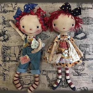 Country Girls, 18" Raggedy Ann Cloth Doll Making Pattern by Maureen Mills of Sweet Meadows Farm Design PDF Instant Download Sewing Pattern