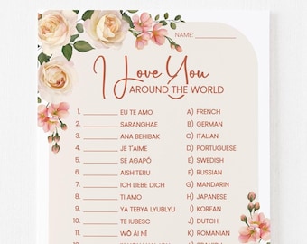 bridal shower games | I love you around the world | wedding party | blush roses floral neutral fall | printable editable digital download