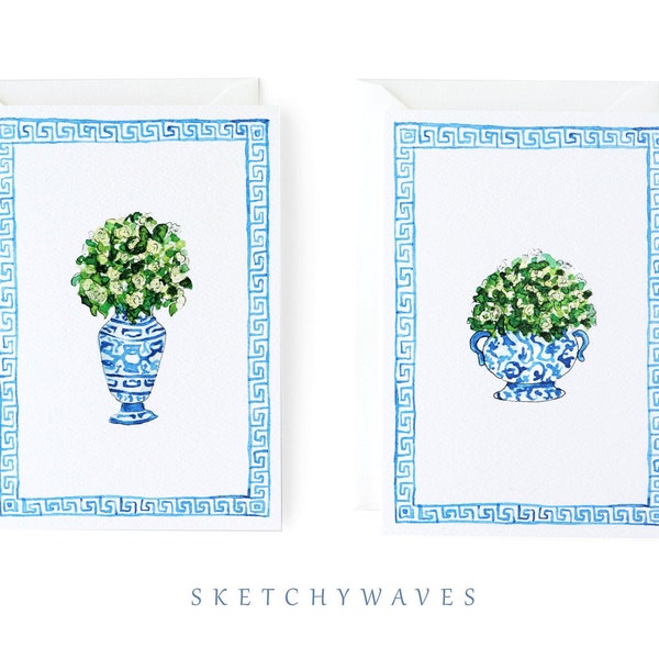 Hydrangea Plant Cards - Blank, Thank You - Preppy, Nantucket, Cape Cod, Summer, Spring, Botanical, Cute, Gift Stationery - Mini A1 Notes
