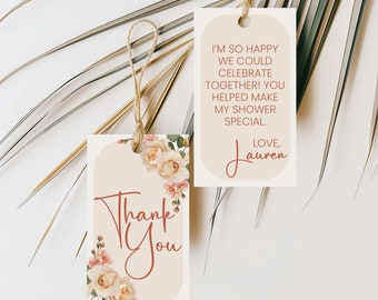 bridal shower tags | wedding thank you gift favor | printable editable customizable digital download | blush roses floral boho neutral fall
