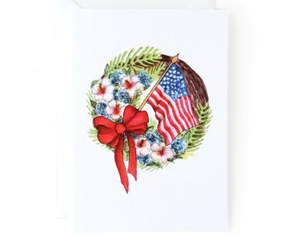 Patriotic Wreath, USA, American Flag, Fourth of July, Memorial Day, New England, Summer, Preppy, Blank Card, Mini A1 Notes Gift Stationery