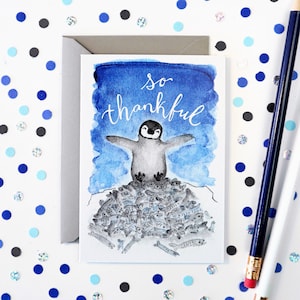 Cartes de remerciement pingouin - Mini billets A1 - hiver, animal, preppy, mignon, faune arctique, neige, enfants cadeau papeterie - carte ou coffret