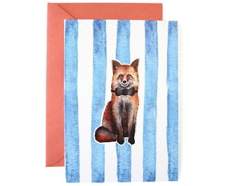 Zorro, Animal, Bosque, Fauna, Preppy, Adorable, Papelería de regalo para niños - Tarjetas A1 - "Zorro elegante" - Set de tarjetas de agradecimiento