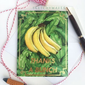 Carte de remerciement banane - « Merci beaucoup » - papeterie drôle, jeu de mots, mignon, tropical, preppy (+ lots de 4, 8)