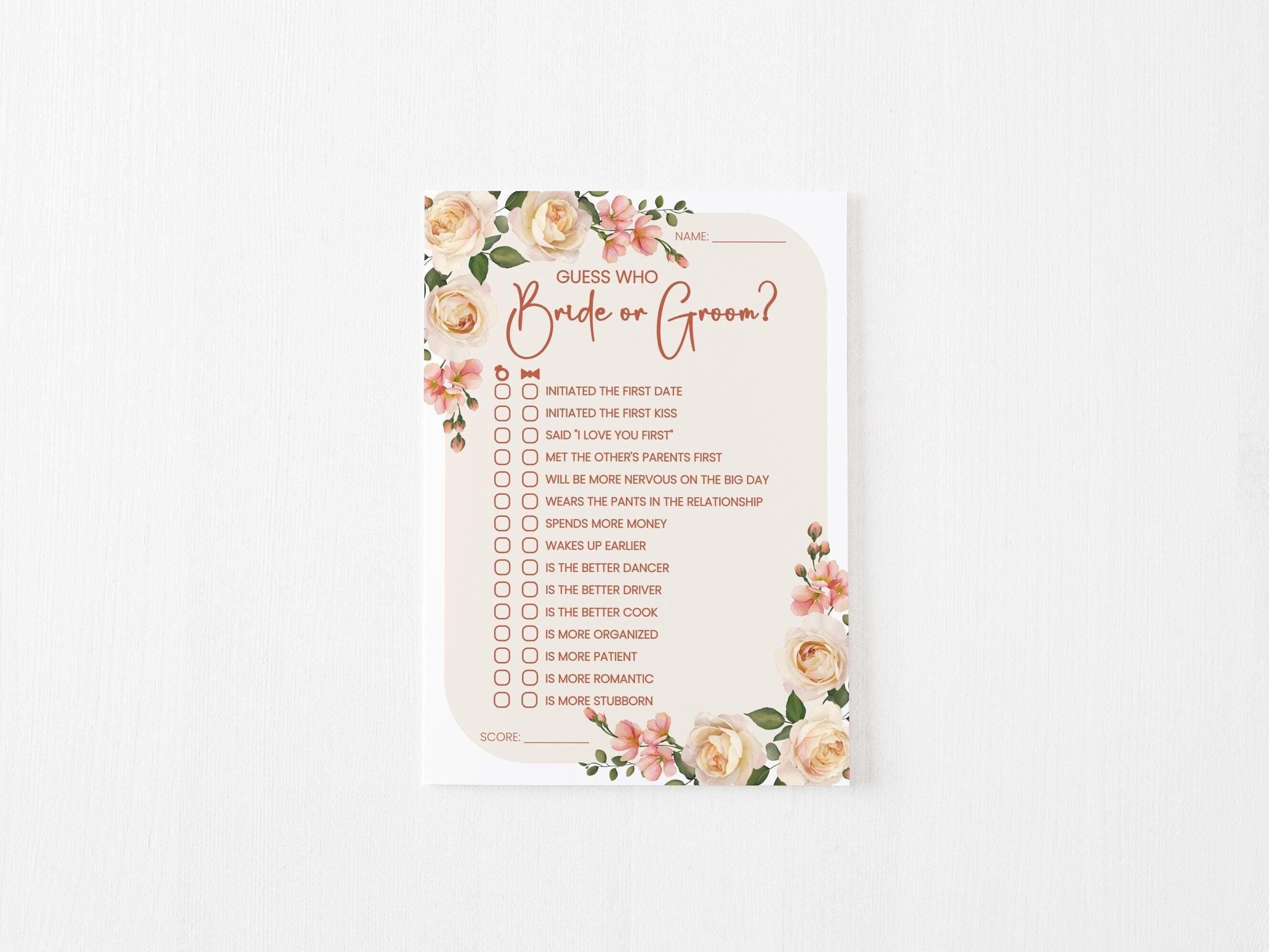 bridal shower games | guess who | who said it | wedding party | blush roses floral boho neutral fall | printable editable digital download