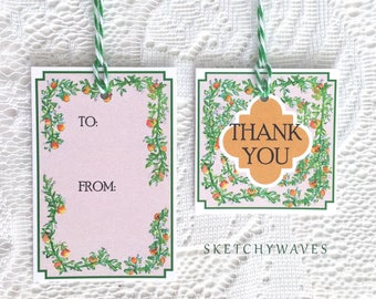 Orange Blossom Gift Tags - Square Thank You Tags - Vintage look, Wedding, Florida, Preppy, Cute Tags - Botanical Party, Favor, Hang Tags