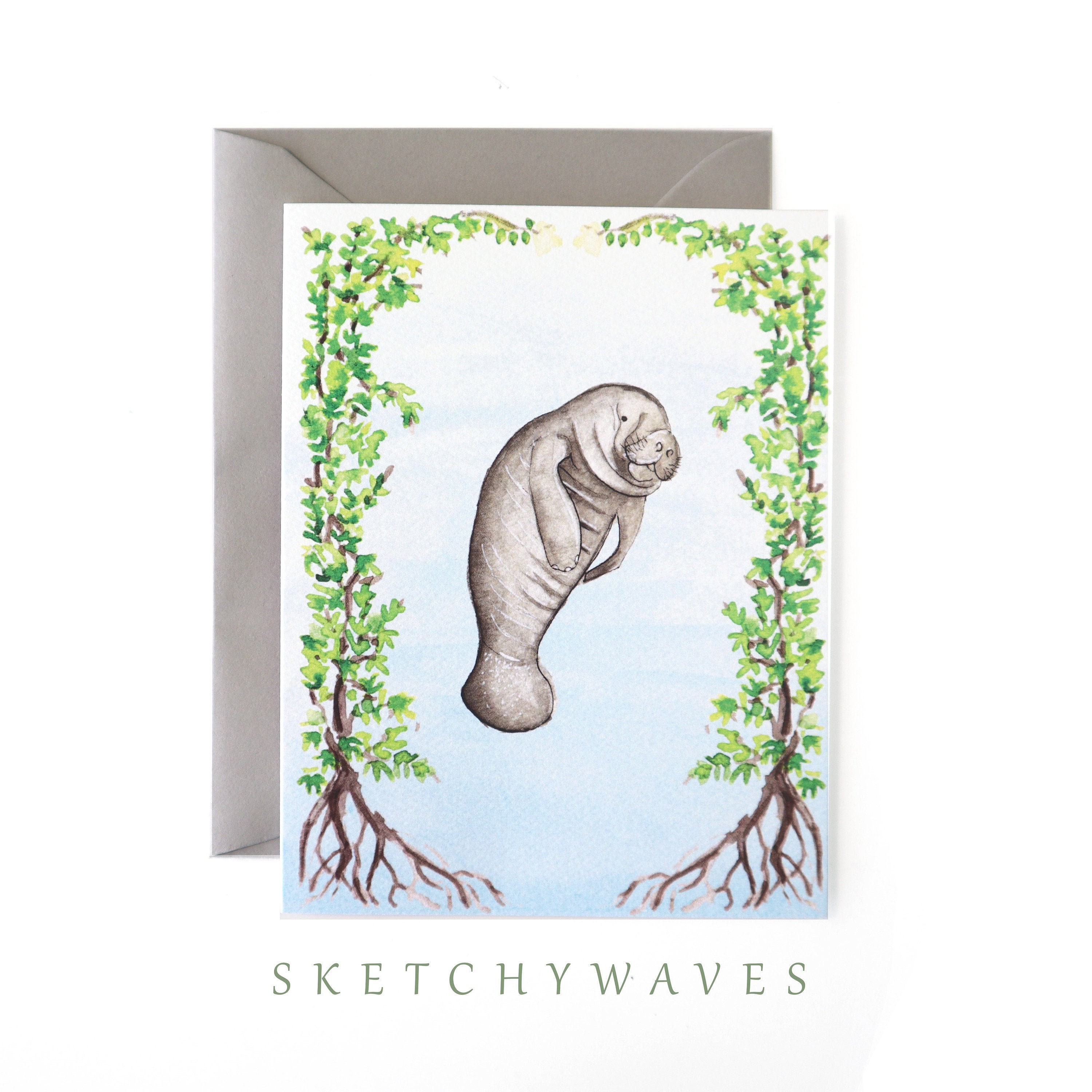 Manatee Blank Card Watercolor Florida Sea Cow Mangrove - Etsy Manatee Blank Card Watercolor Florida Sea Cow Mangrove - Etsy