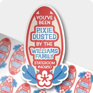 pixie dust stickers | lilo and stitch hawaiian inspired personalized disney cruise fish extender labels | cabin door gift bag favors