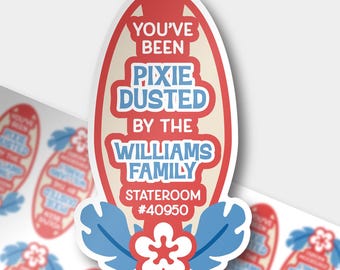 Pegatinas de polvo de hadas / Lilo y Stitch inspirados en Hawái / Etiquetas extensoras personalizadas para cruceros de Disney / Bolsas de regalo para la puerta de la cabina