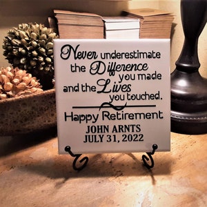 Personalized | Happy Retirement Tile Plaque Gift For Boss | Colleague | Co-worker | Teacher | Friend | Retiring Present Idea And Stand