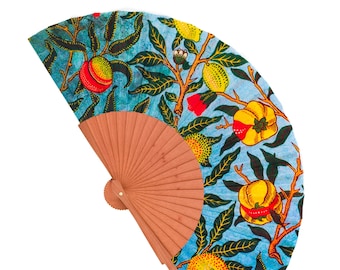 Wood and fabric fan. Modern fan. Handmade fan. Gift for her. For girlfriend. Spanish fan. Summer fashion accessories. Art Nouveau style.