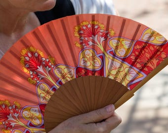 Hand Fan, Wood and fabric fan, Folding fan, Handmade fan, for her, For girlfriend, Spanish fan, Summer Fan, Modern style, Gift to cool off
