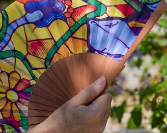 Hand Fan, Wood and fabric fan, Folding fan, Handmade fan, for her, For girlfriend, Spanish fan, Summer Fan, Modern style, Gift to cool off