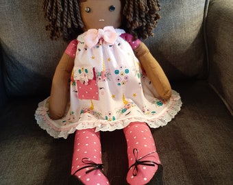 African American doll, unicorn dress