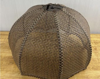 Vtg Wicker Rattan Dome Lamp Shade Mid Century Boho Cane Retro Scalloped 19"D