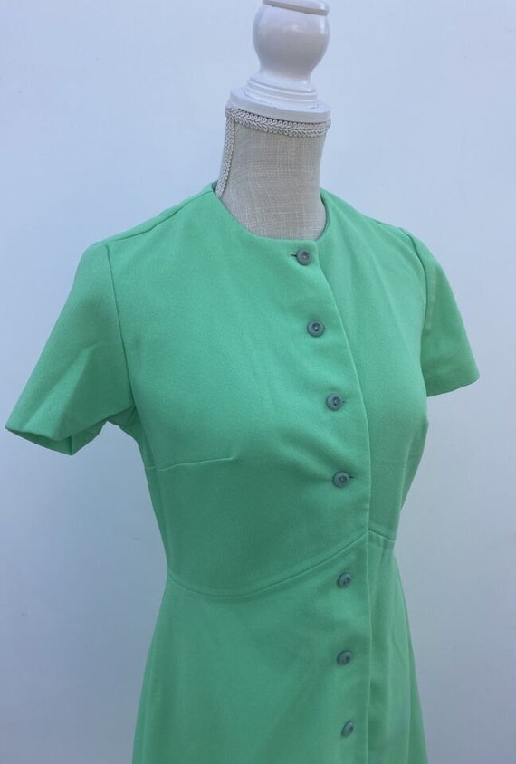 Vintage 60s 70s Knit Green Dress Mod Secretary Gr… - image 8