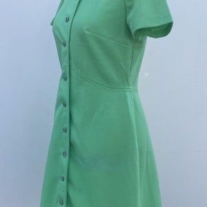 Vintage 60s 70s Knit Green Dress Mod Secretary Groovy M Button Retro image 3
