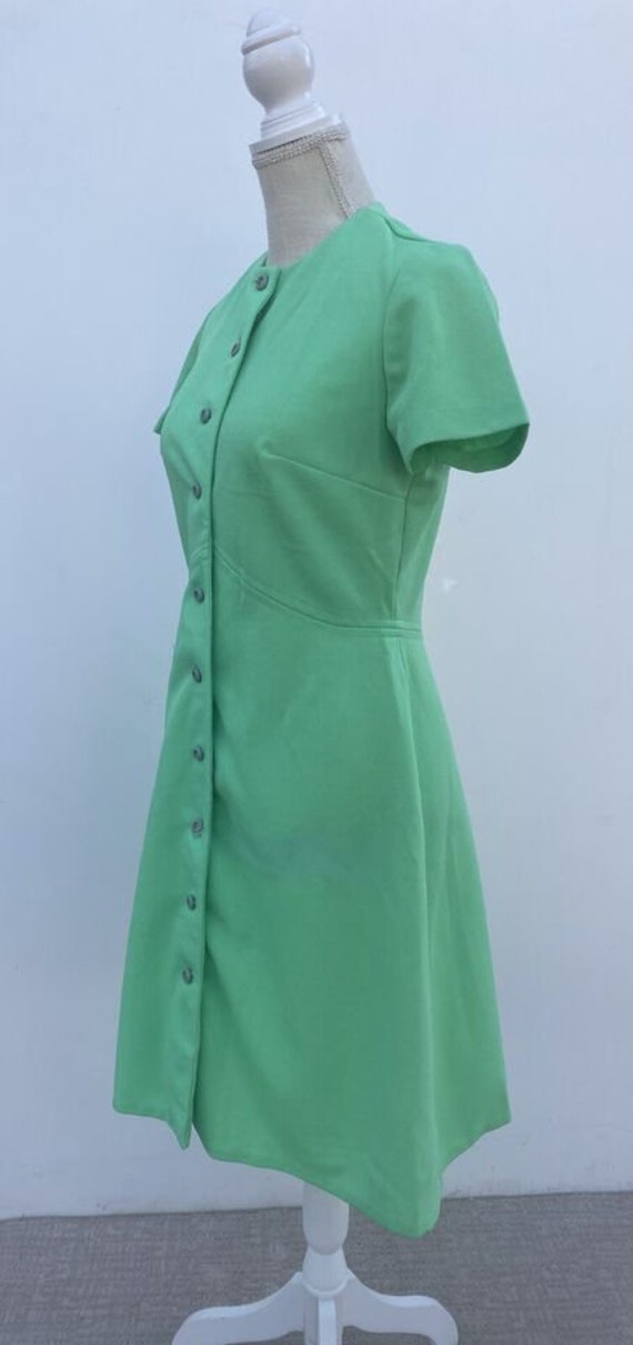 Vintage 60s 70s Knit Green Dress Mod Secretary Gr… - image 3