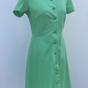 Vintage 60s 70s Knit Green Dress Mod Secretary Groovy M Button Retro image 6