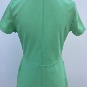Vintage 60s 70s Knit Green Dress Mod Secretary Groovy M Button Retro image 5