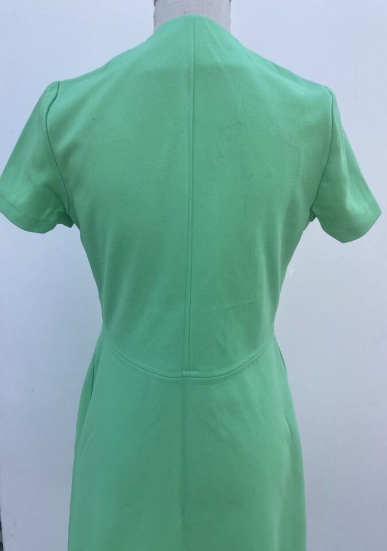 Vintage 60s 70s Knit Green Dress Mod Secretary Groovy M Button Retro image 5