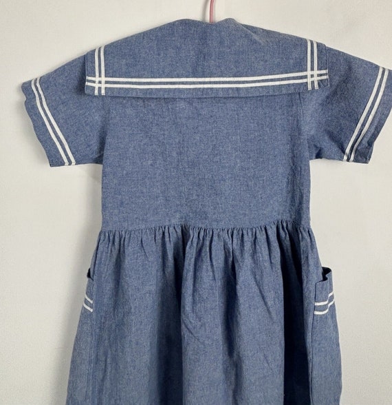 Vintage Girls Blue Denim Style Sailor Dress Nauti… - image 3