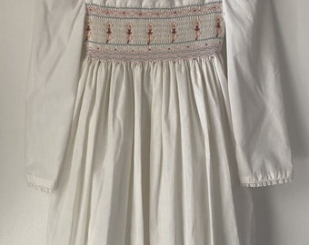 Vintage Girls Poplar Tree Dress Size 6 Ballerina White Pink Prairie Cottagecore
